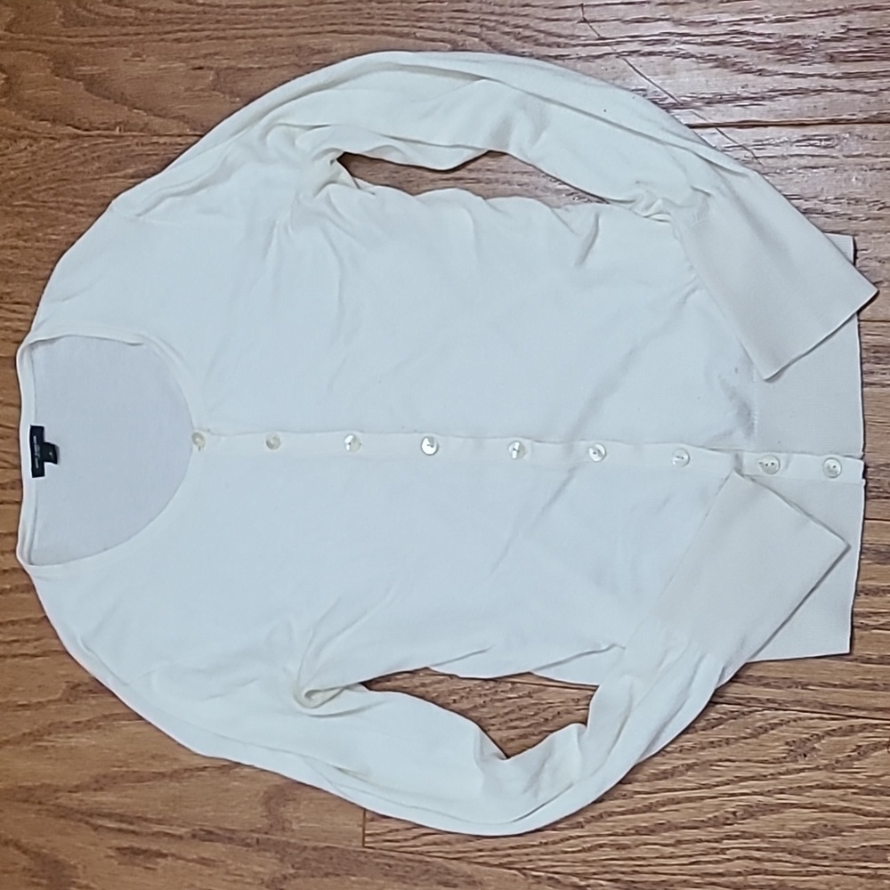 Ann Taylor Cream Button-Front Lightweight Cardigan